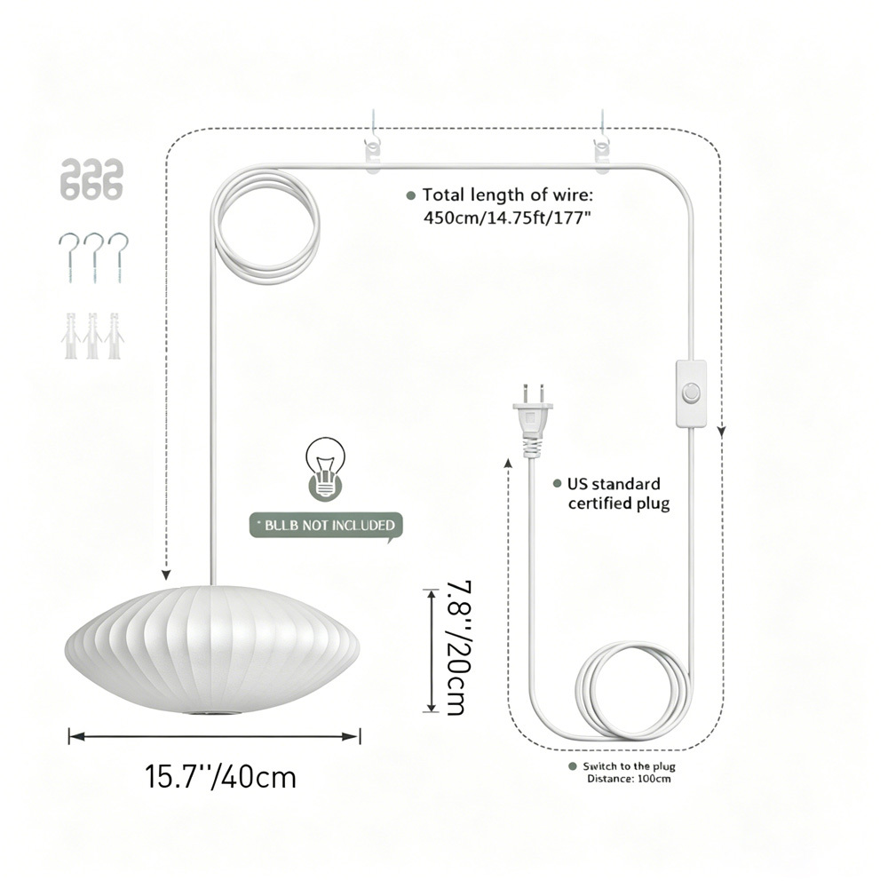 Nordic Saucer White Bubble Plug-In Pendant Light