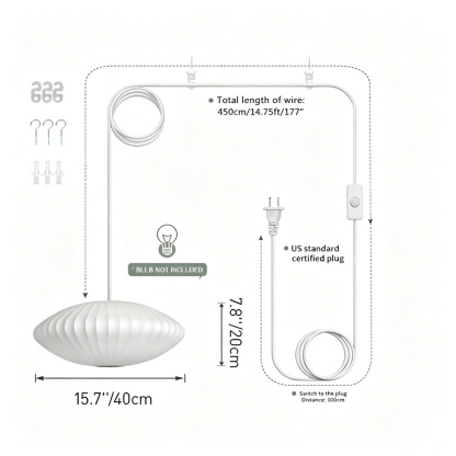 Nordic Saucer White Bubble Plug-In Pendant Light