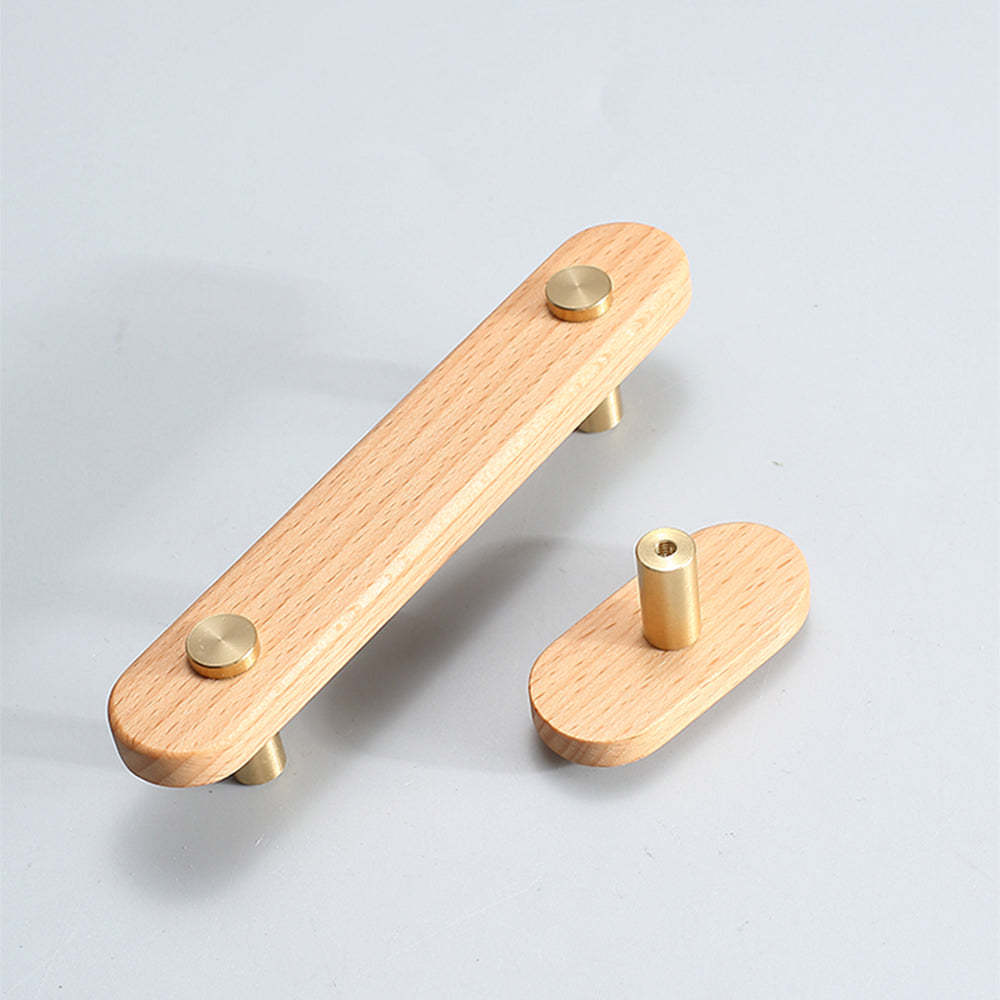 Rustic Long Beech Finish Wooden Drawer Pulls -Homdiy