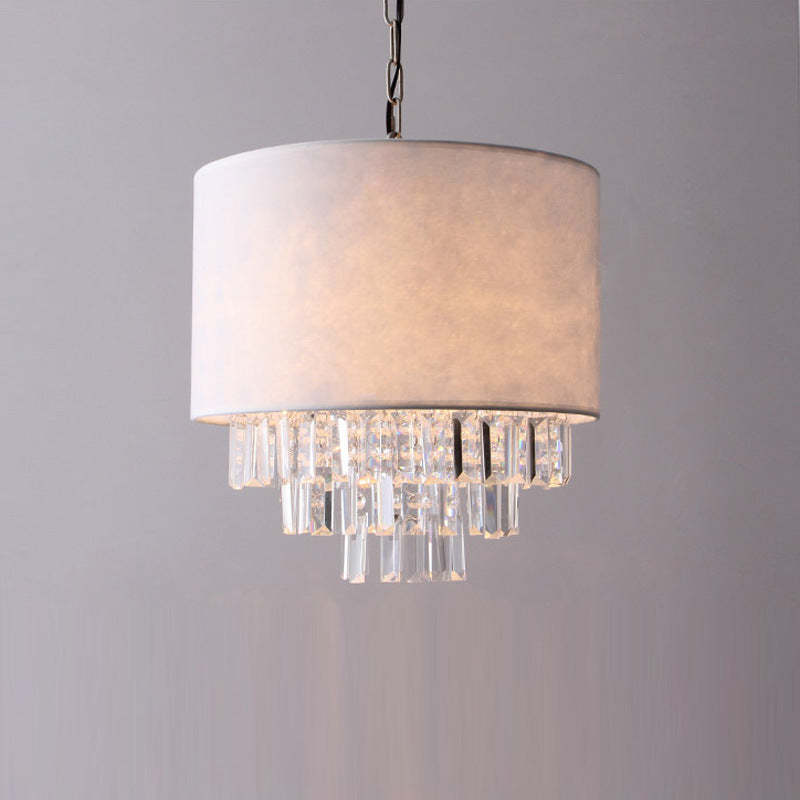 Modern Fabric Shade Rectangular-Cut Crystal Drum Hanging Chandelier -Homdiy