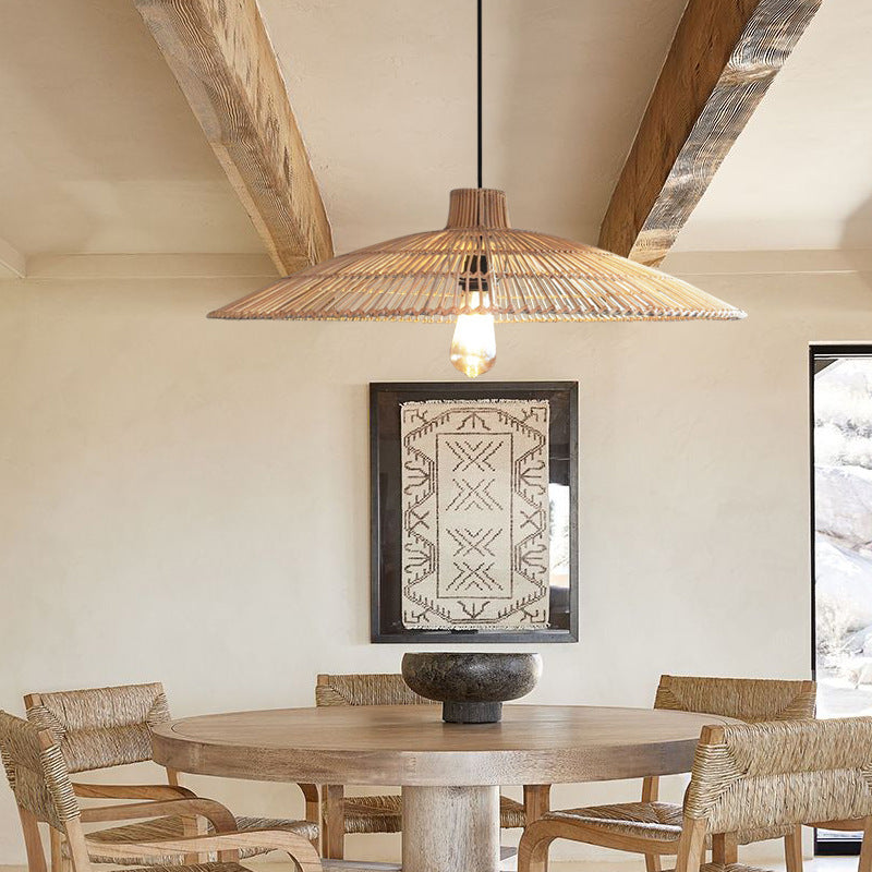 Triangular Wicker Pendant Lamp Hand Woven Hanging Lighting -Homdiy