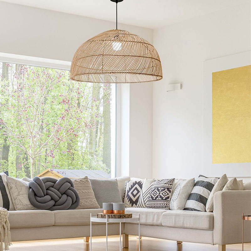 Modern Boho Rattan Pendant Light Weaving Hanging Light Fixture -Homdiy