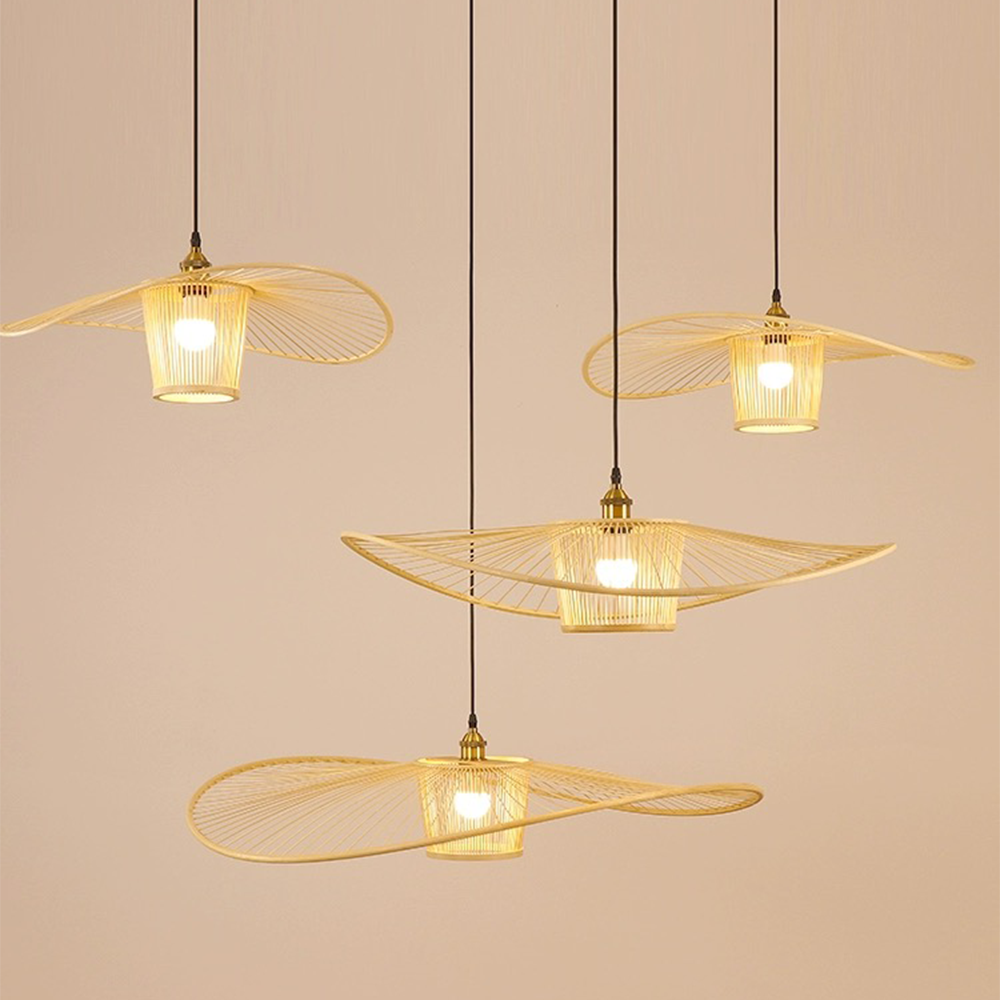 Waving Bamboo Vintage Woven Wicker Handmade Rattan Pendant Light -Homdiy