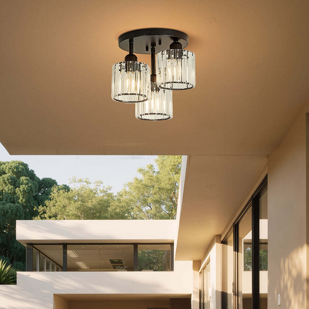 Modern Glass Crystal Semi Flush Ceiling Light