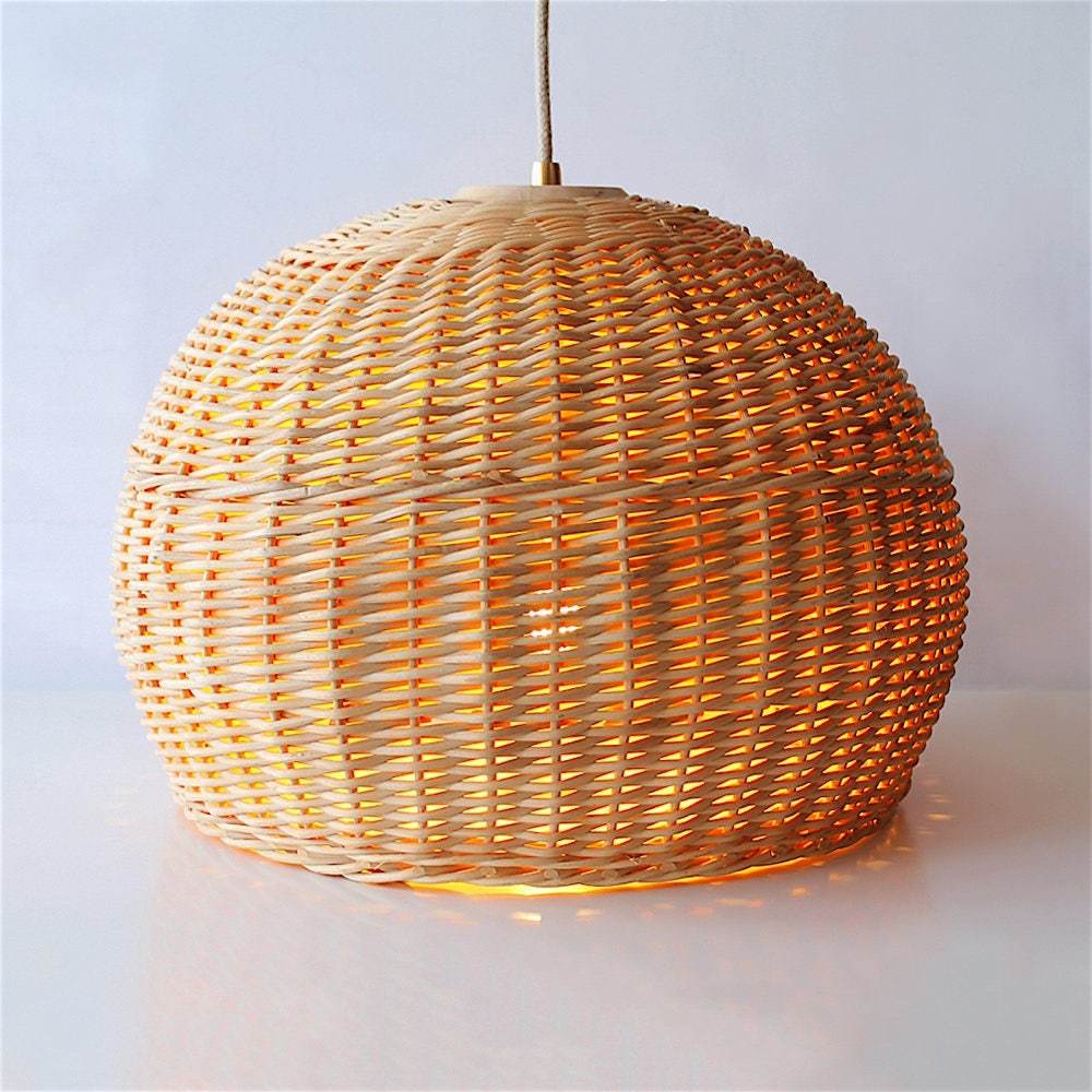 Rattan Basket Pendant Light Wicker Farmhouse Woven Pendant Lampshade -Homdiy