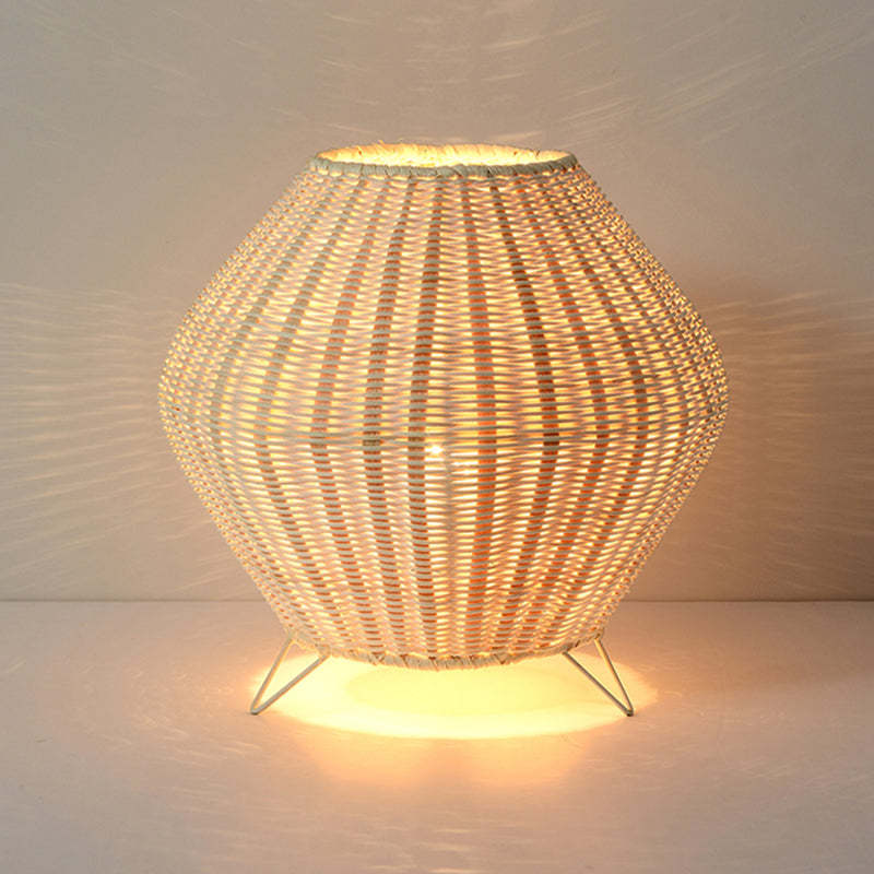 Handmade Rattan Table Lamp Rustic Bedside Desk Light -Homdiy