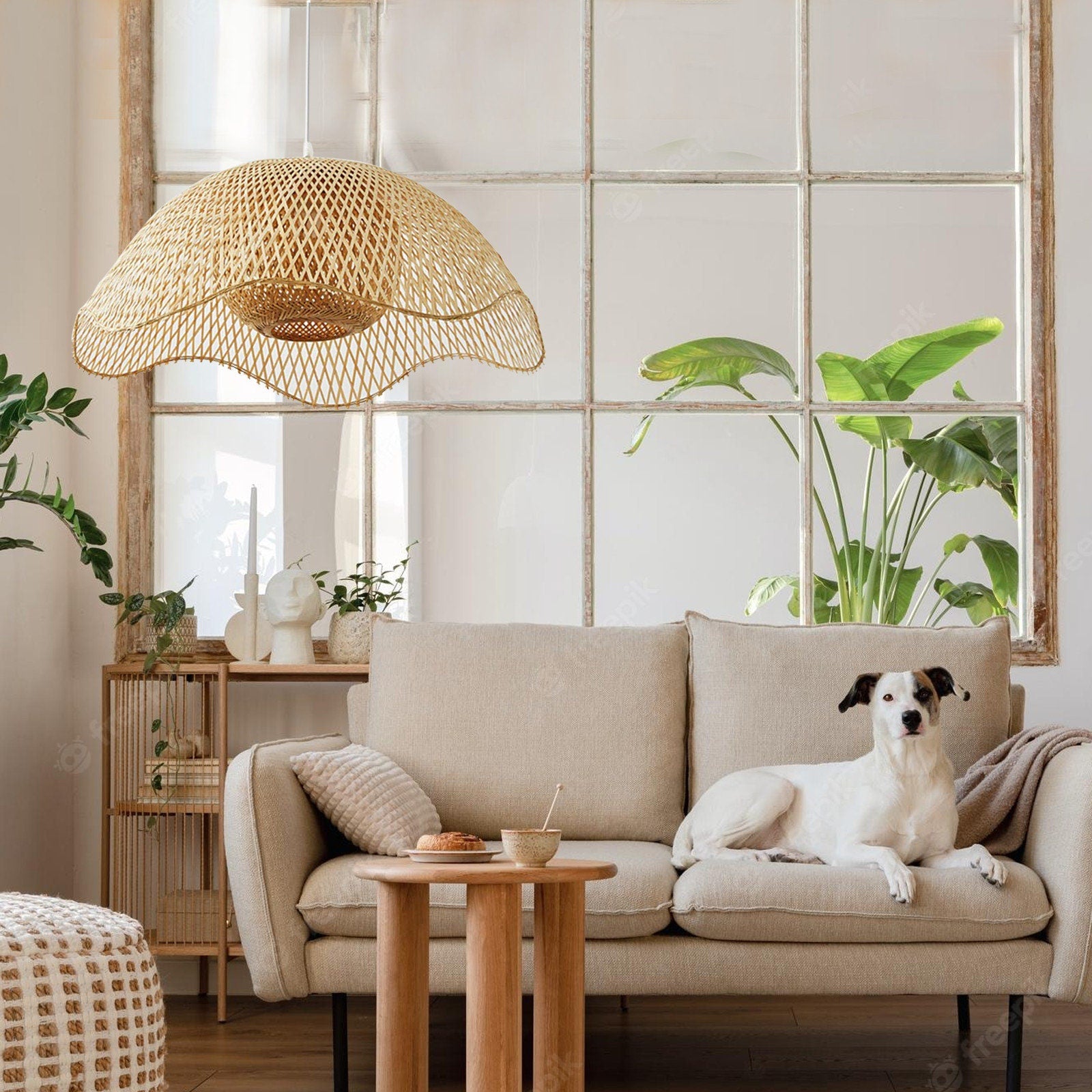 Bamboo Woven Hanging Lighting Wicker Pendant Light -Homdiy