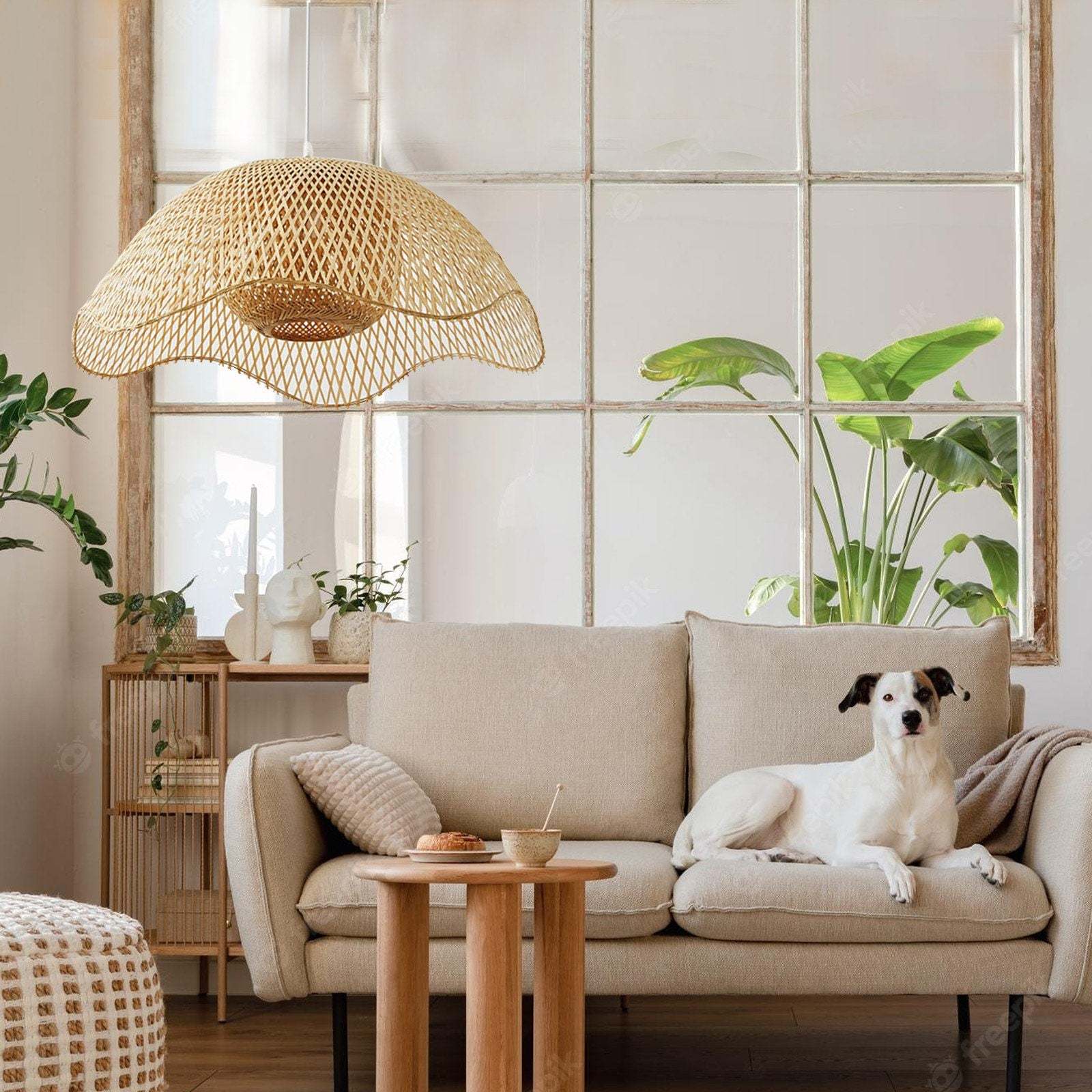 Bamboo Woven Hanging Lighting Wicker Pendant Light -Homdiy