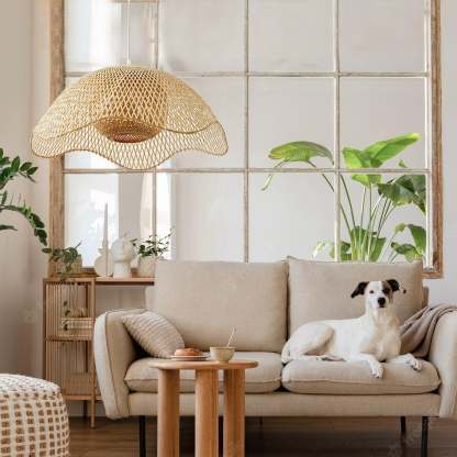 Bamboo Woven Hanging Lighting Wicker Pendant Light -Homdiy
