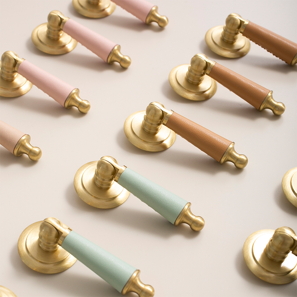 Modern Leather Cowhide & Brass Furniture Handles Kitchen Cabinet Pulls -Homdiy