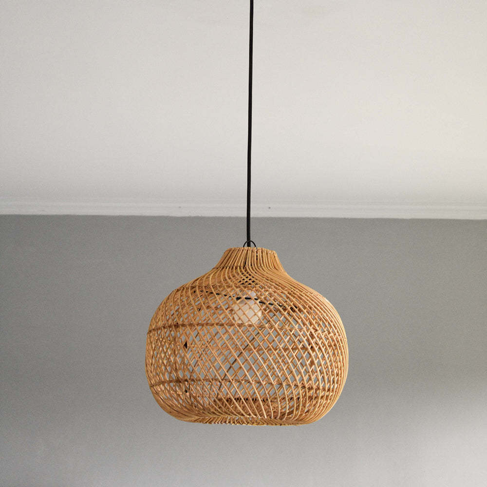 Handmade Wicker Pendant Lampshade Rustic Woven Rattan Pendant Light -Homdiy