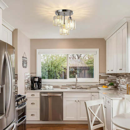 Modern Glass Crystal Semi Flush Ceiling Light
