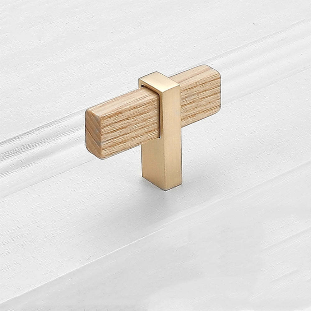 Square Wooden Brass Walnut Cabinet Handle Kitchen Drawer Pulls -Homdiy