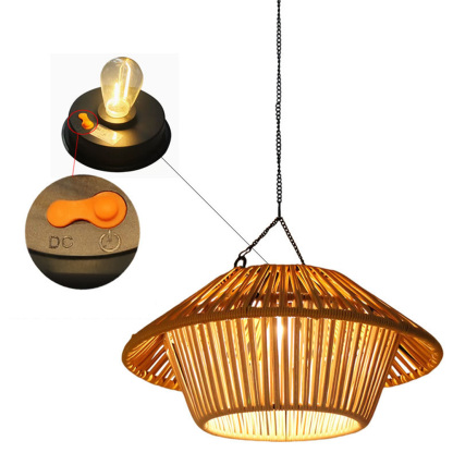 Rustic Solar Powered Rattan Hanging Light