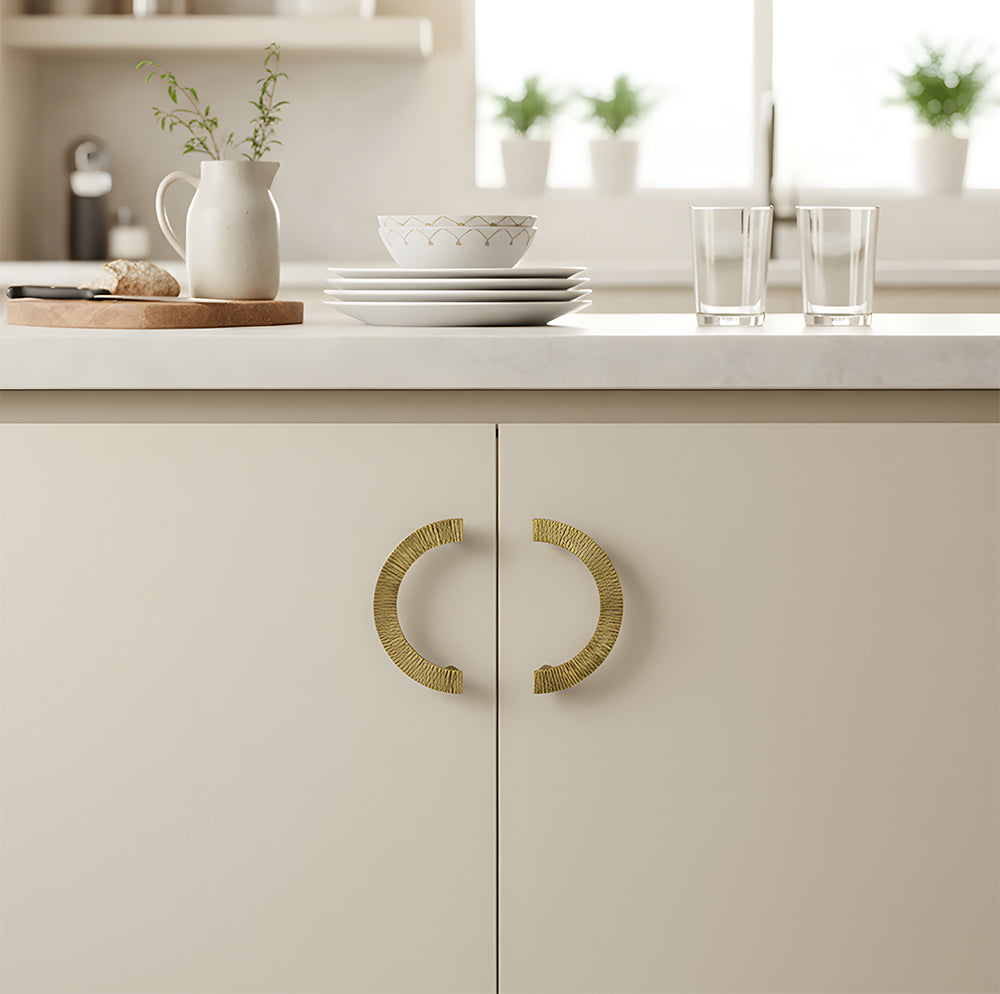 Retro Brass Semi Circle Textured Cabinet Handles