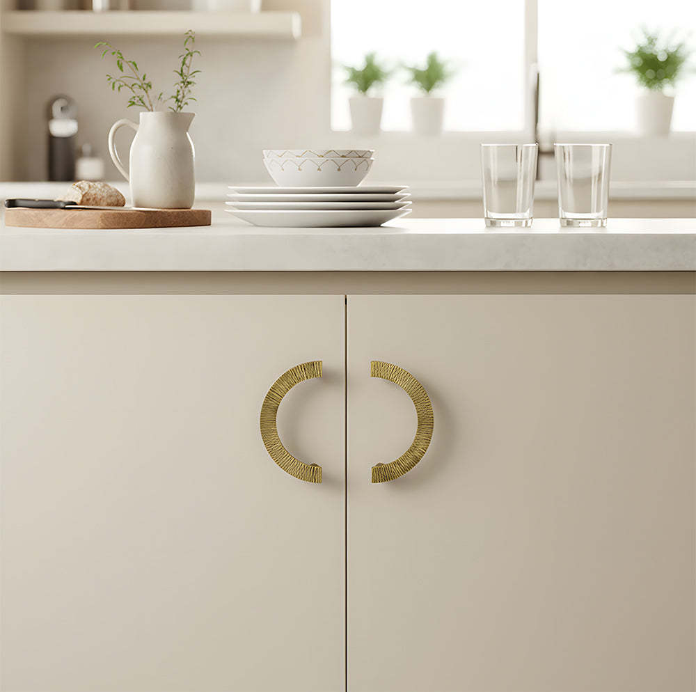 Retro Brass Semi Circle Textured Cabinet Handles