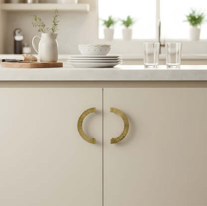 Retro Brass Semi Circle Textured Cabinet Handles