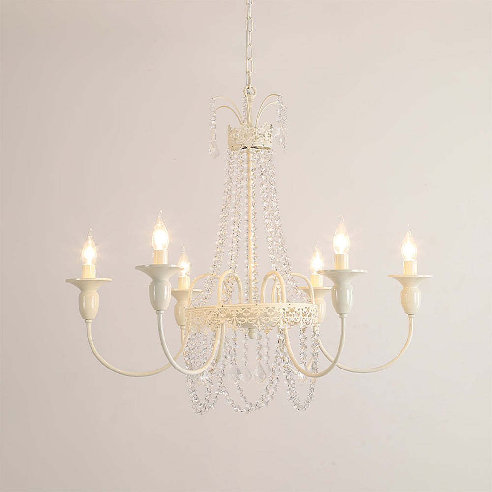 Vintage White Metal & Glass Geometric Candelabra Chandelier Light -Homdiy