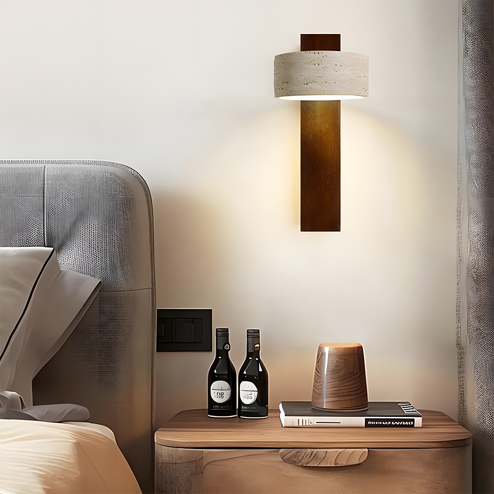 Decorative Elegant Wood and Stone Wall Light with Pull Chain