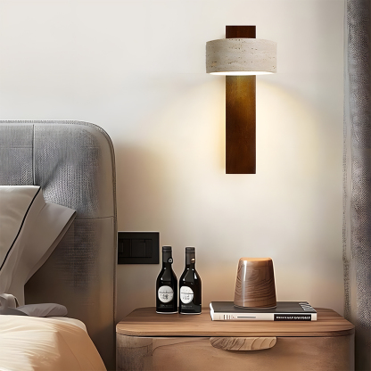 Decorative Elegant Wood and Stone Wall Light with Pull Chain