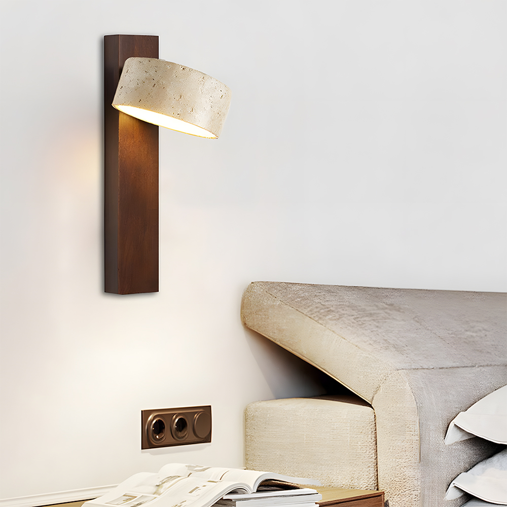 Decorative Elegant Wood and Stone Wall Light with Pull Chain