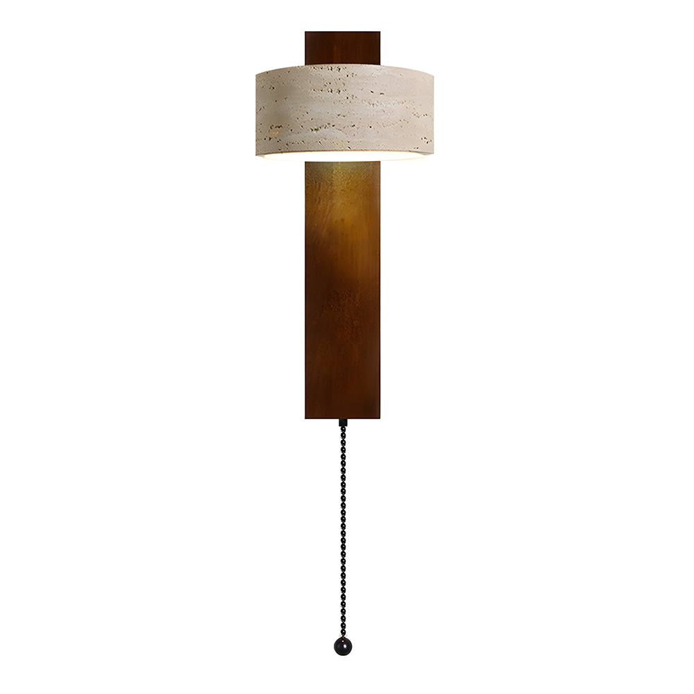 Decorative Elegant Wood and Stone Wall Light with Pull Chain