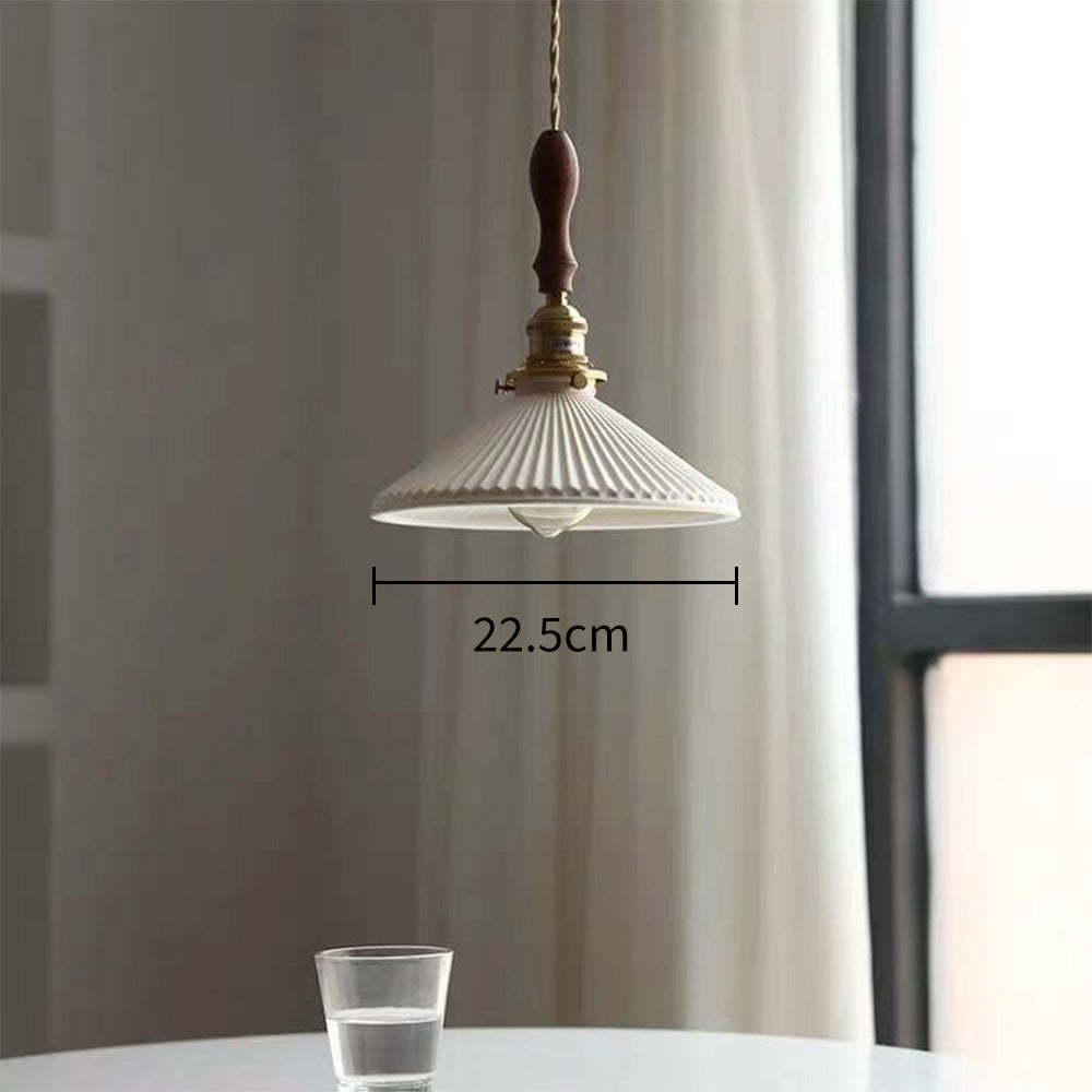 Japanese Style Ceramics Pleated Pendant Light -Homdiy