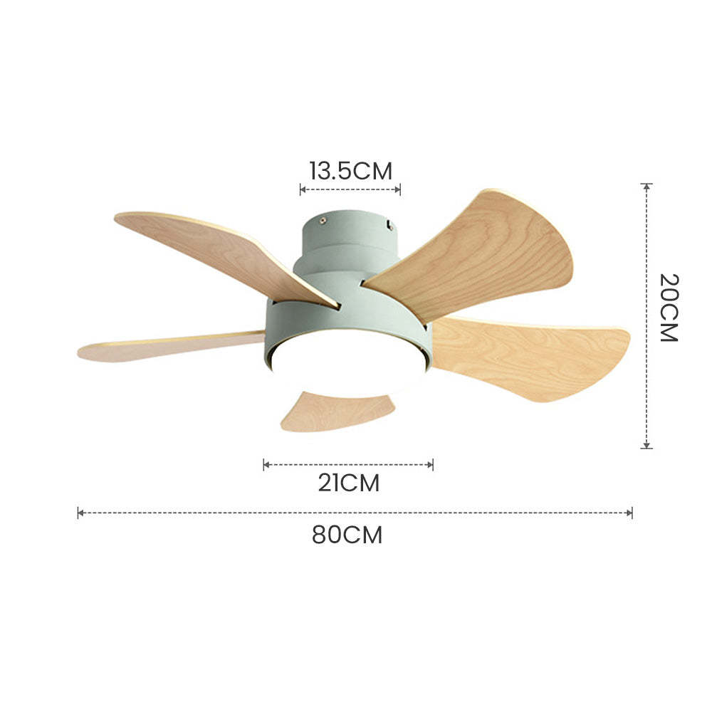 Modern Stylish Wood Dining Room Flush Ceiling Fan With LED Lighting -Homdiy