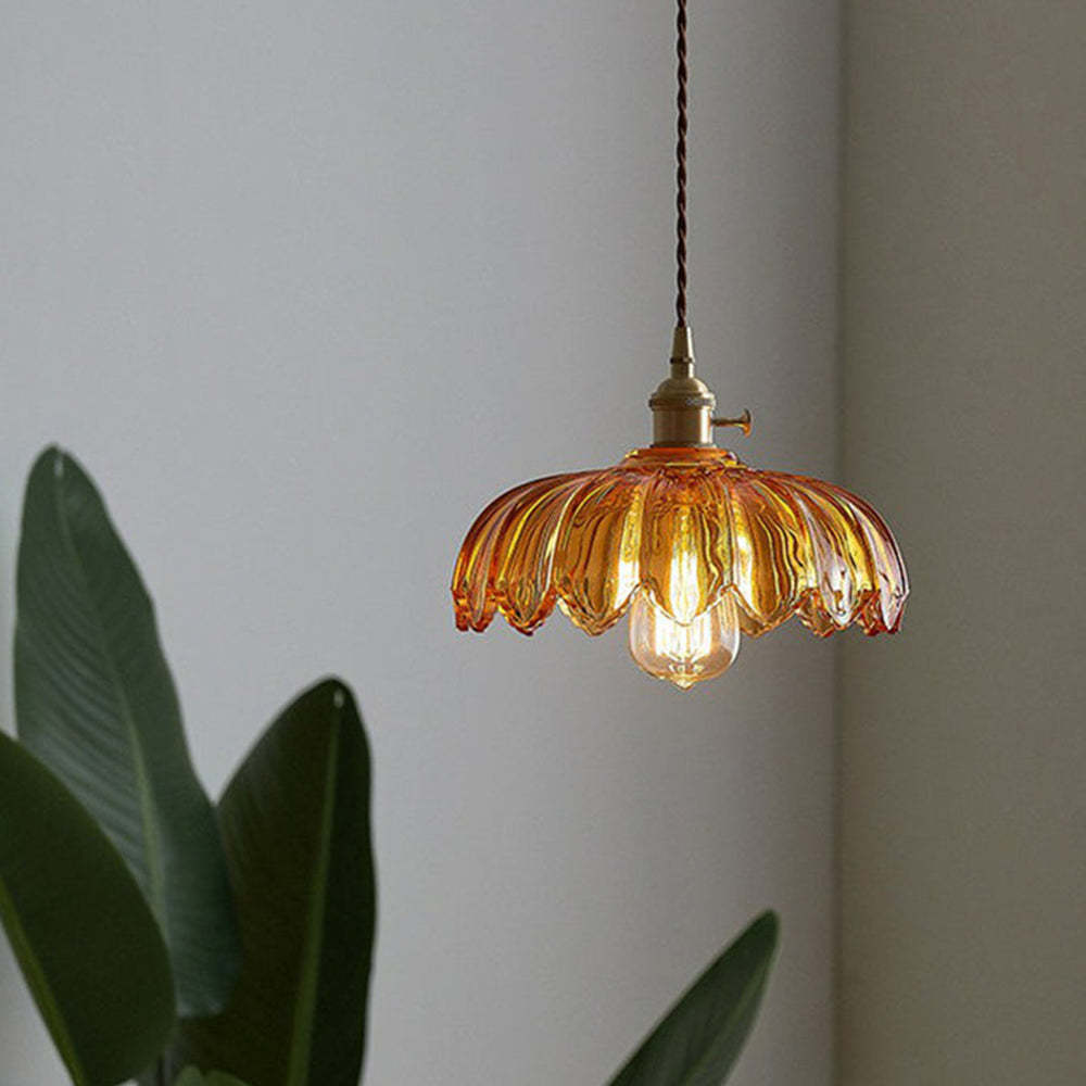 Vintage Scalloped Glass Flower Pendant Light -Homdiy