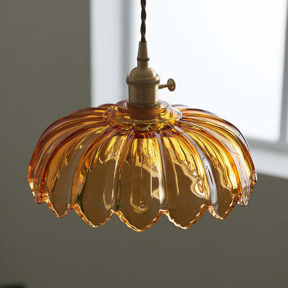 Vintage Scalloped Glass Flower Pendant Light -Homdiy