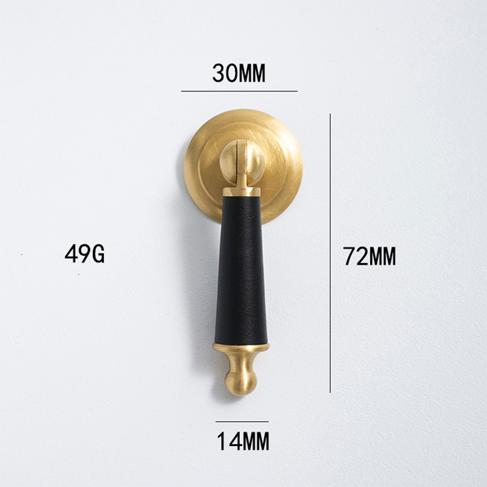 Modern Leather Cowhide & Brass Furniture Handles Kitchen Cabinet Pulls -Homdiy