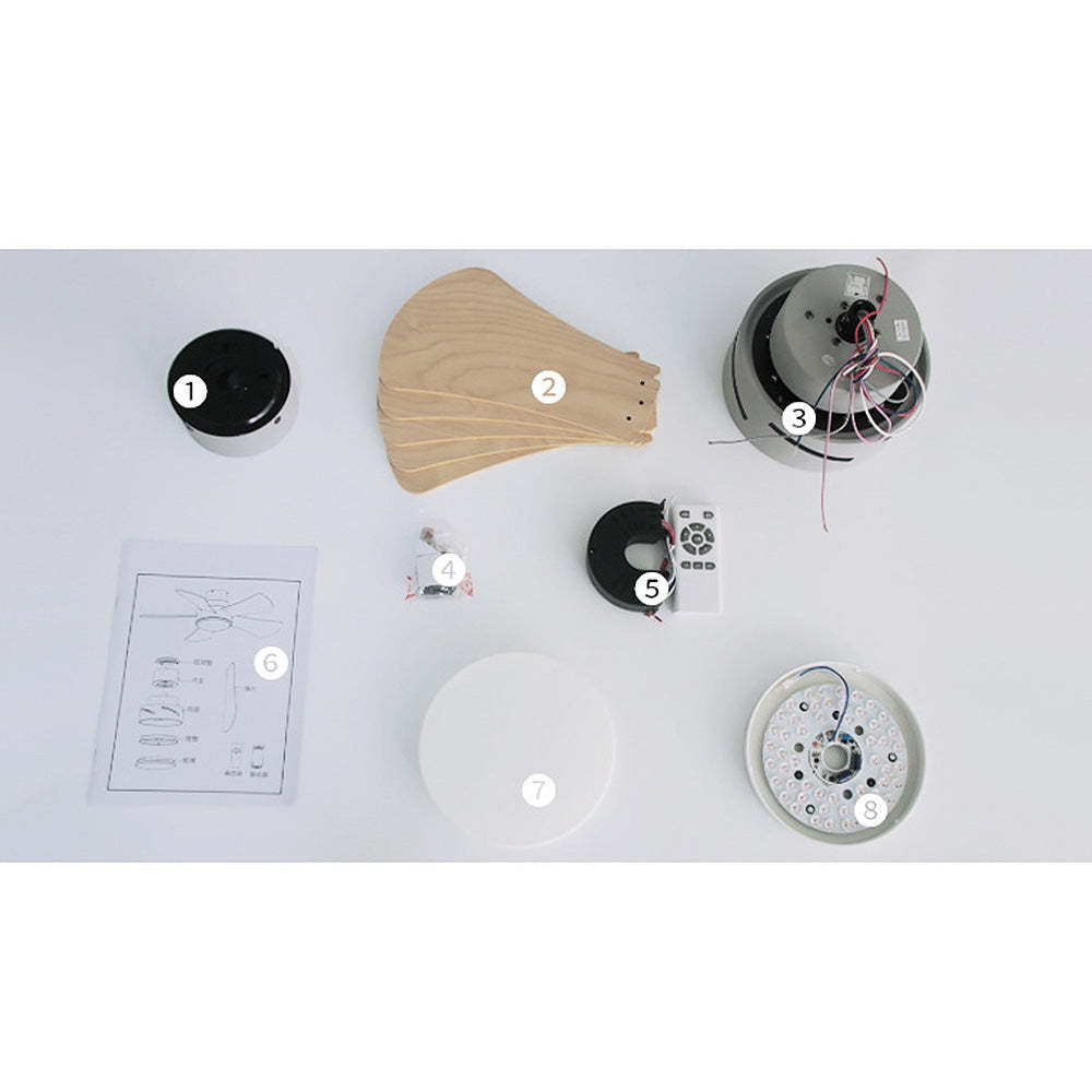 Modern Stylish Wood Dining Room Flush Ceiling Fan With LED Lighting -Homdiy