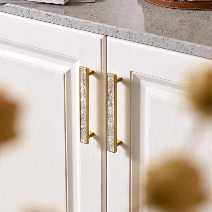 Luxury Natural Shell White Cabinet Pulls Brass Drawer Knobs