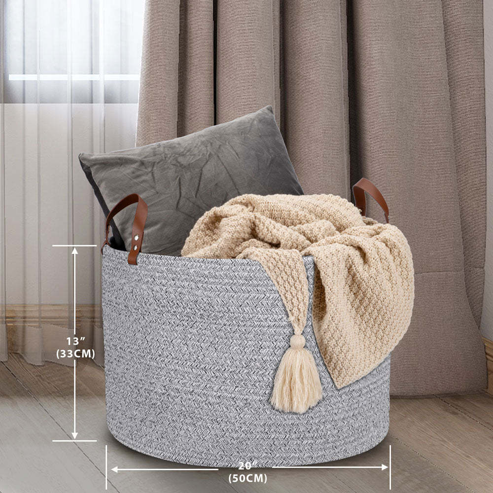 Grey Laundry Basket Decorative Woven Cotton Rope Basket Baby and Dog Toy Storage Baskets -Homdiy