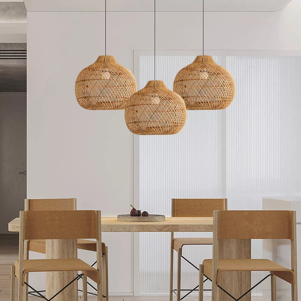 Handmade Wicker Pendant Lampshade Rustic Woven Rattan Pendant Light -Homdiy