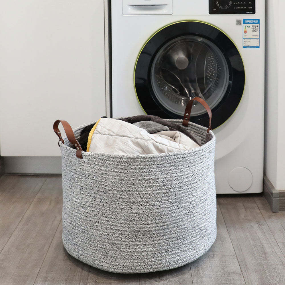 Grey Laundry Basket Decorative Woven Cotton Rope Basket Baby and Dog Toy Storage Baskets -Homdiy