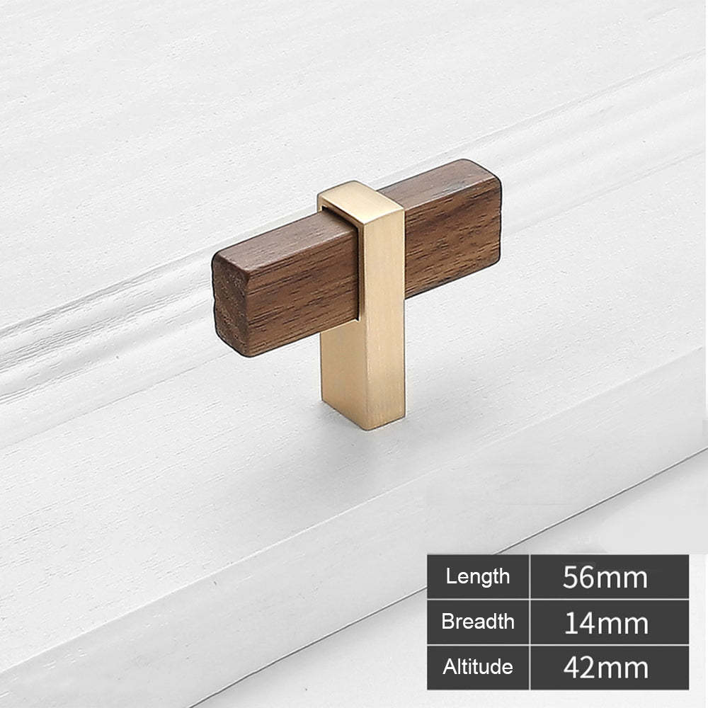 Square Wooden Brass Walnut Cabinet Handle Kitchen Drawer Pulls -Homdiy