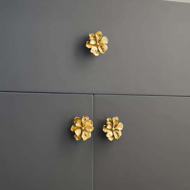 Modern Decorative Gold Brushed Brass Flower Knobs