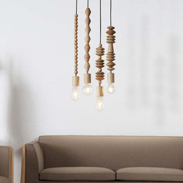 Retro Wooden Geometric Beads String Lights Hanging Pendant Lighting -Homdiy