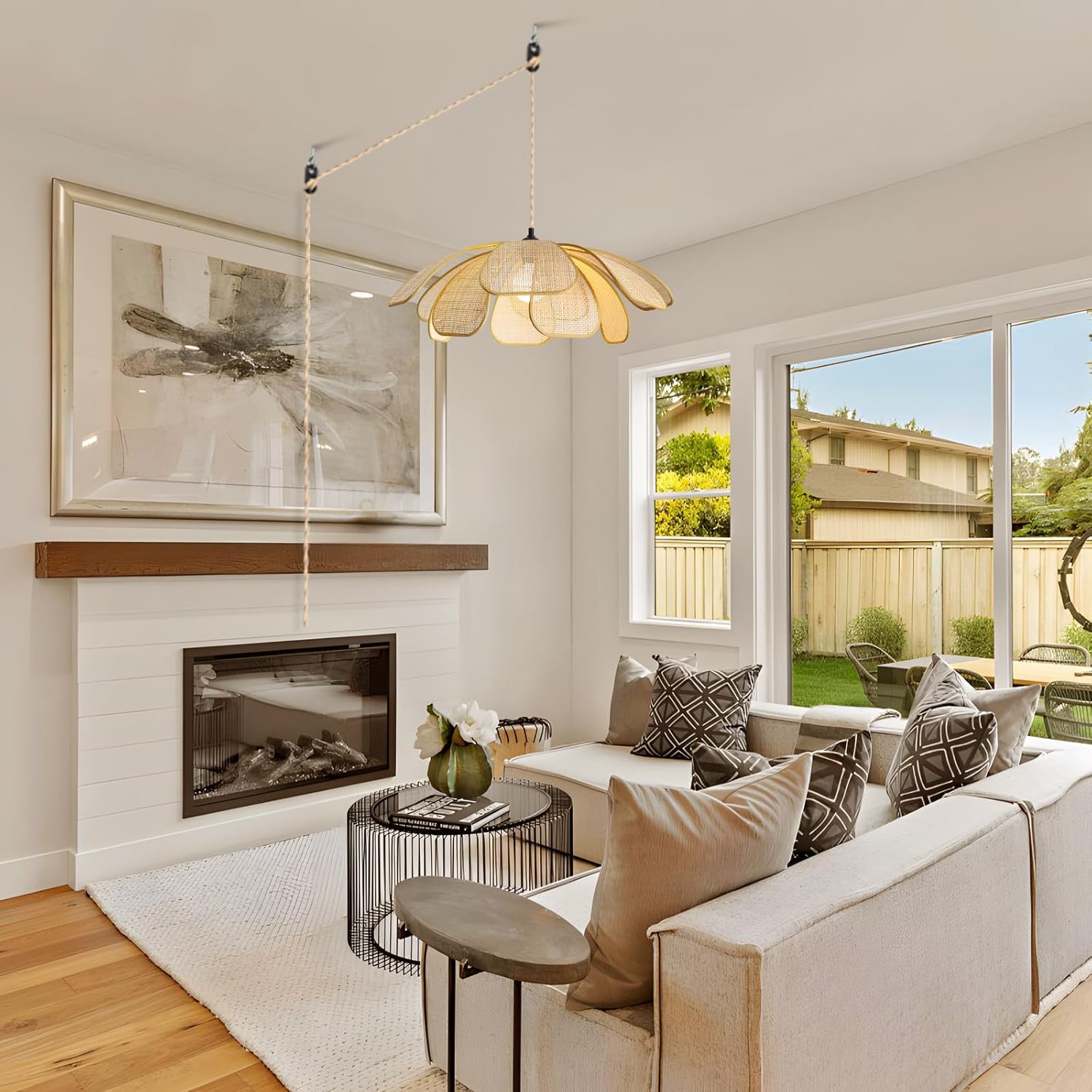 Creative Wabi Sabi Rattan Petal Flush Mount Ceiling Light