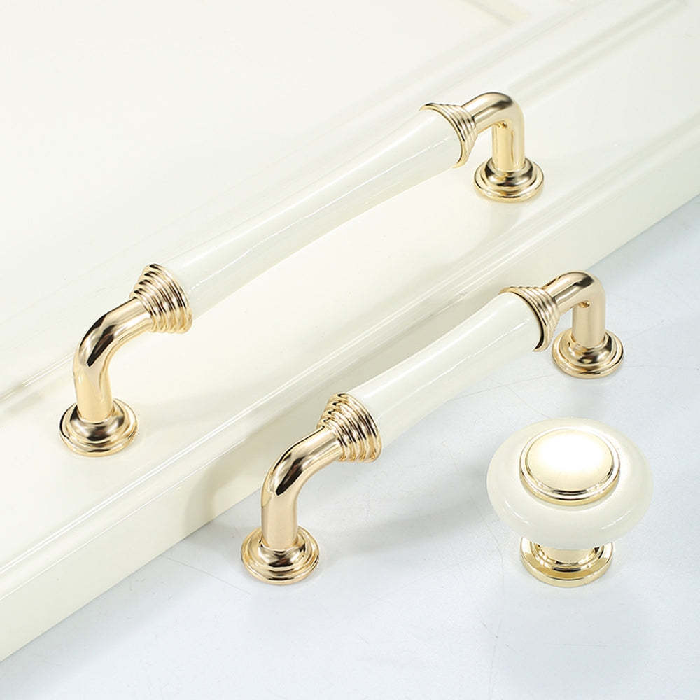 Light Luxury Gold White Creamic Kitchen Door Handles -Homdiy