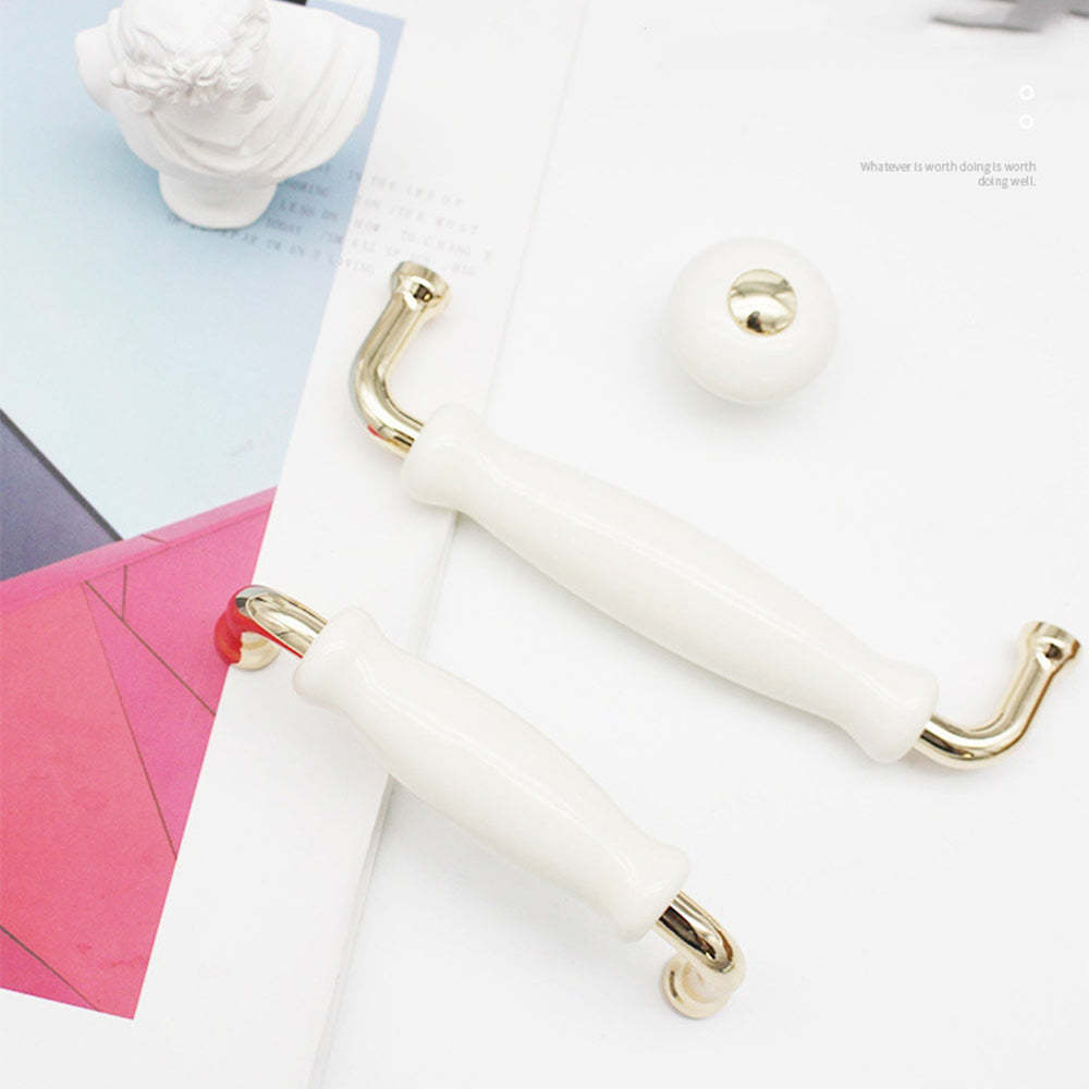 Light Luxury Gold White Creamic Kitchen Door Handles -Homdiy