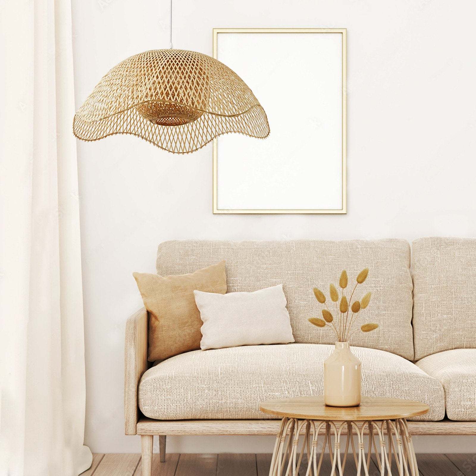 Bamboo Woven Hanging Lighting Wicker Pendant Light -Homdiy