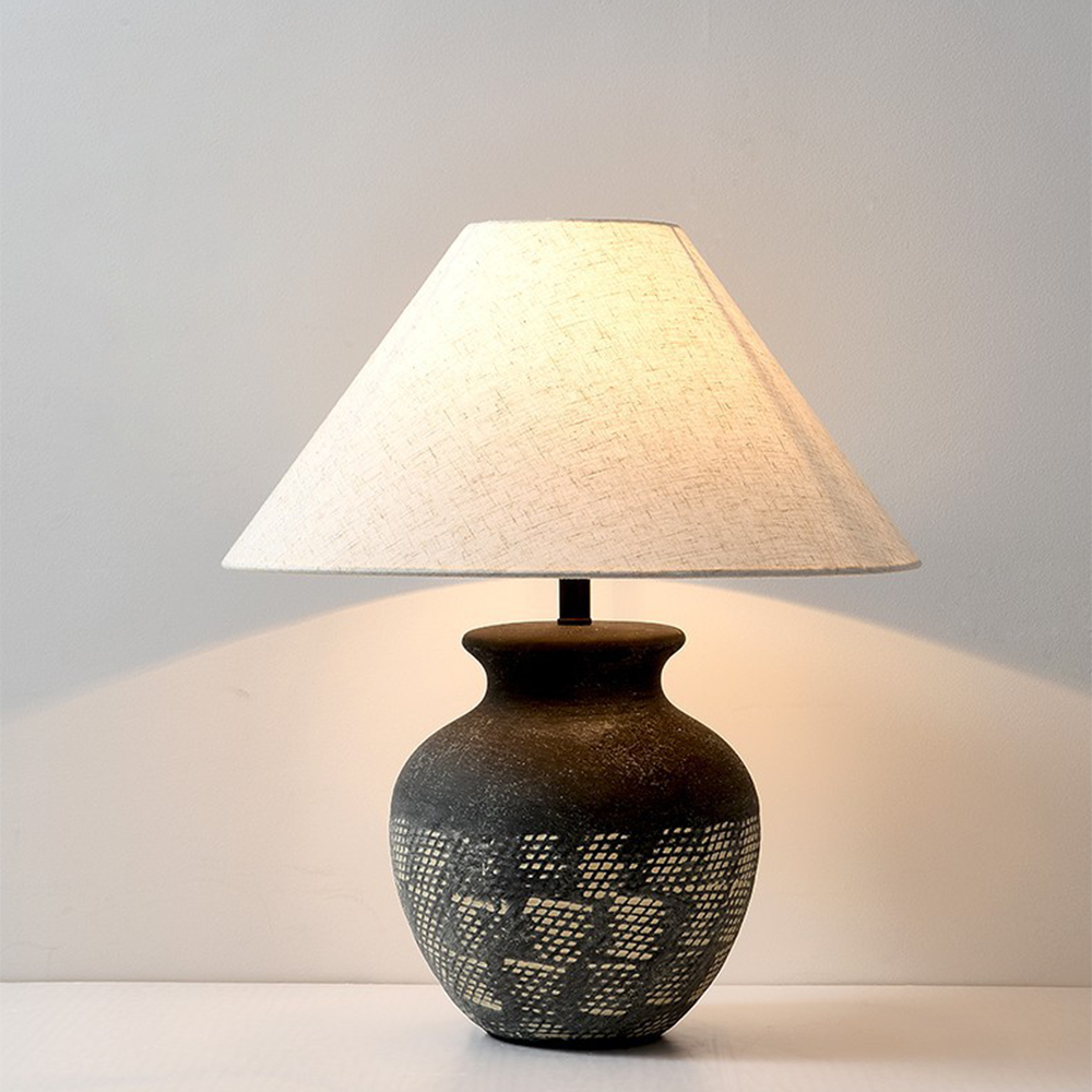 Wabi-sabi Retro White Ceramic Table Lamp Living Room -Homdiy