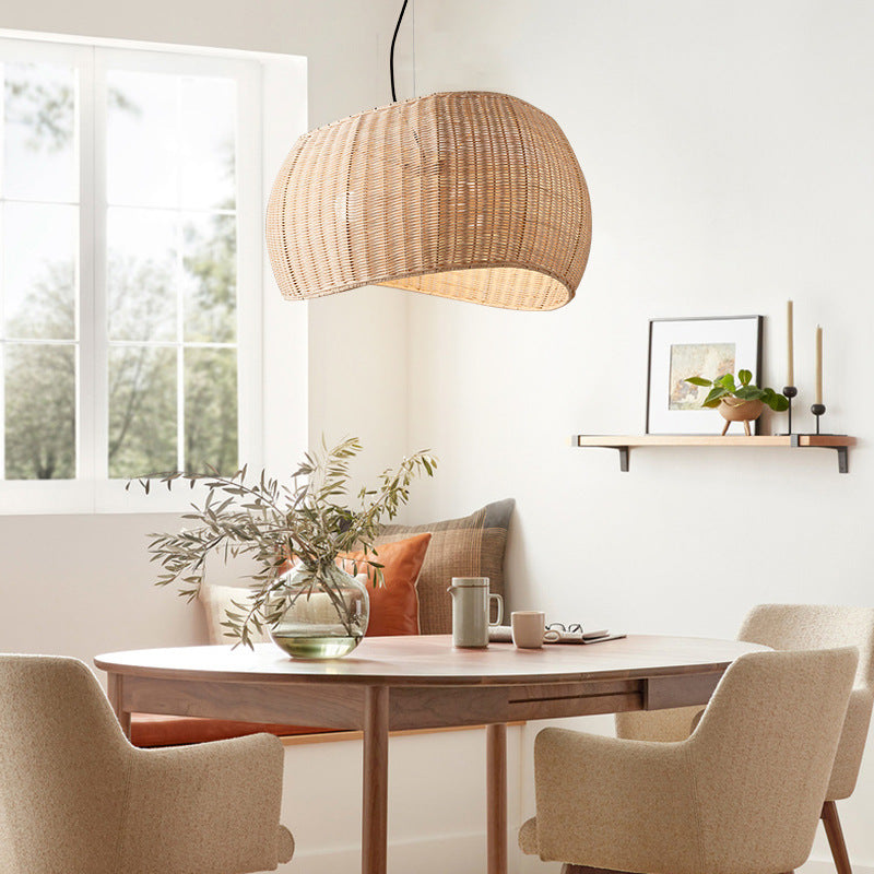 Natural Rattan Pendant Lampshade Wicker Hanging Light -Homdiy