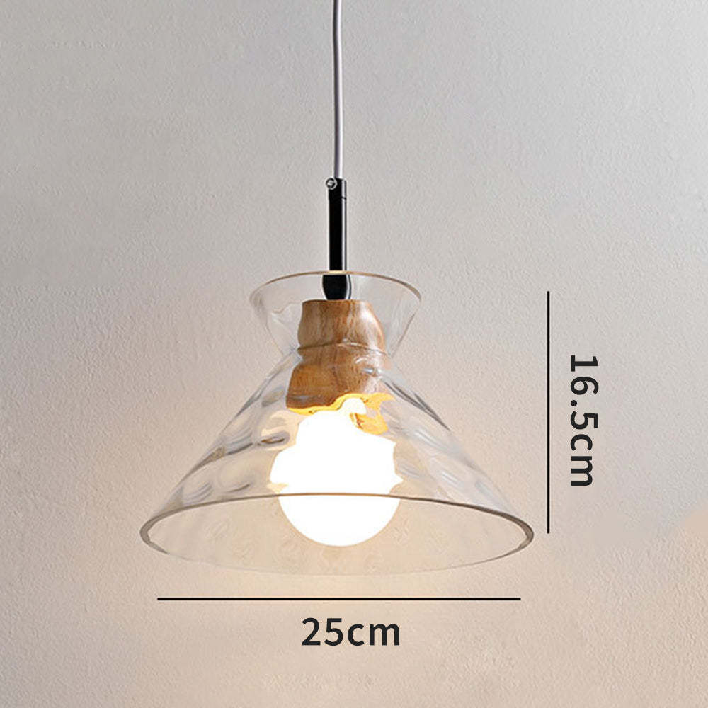 Art Ripple Glass Pendant Lamp Wood Suspension Light -Homdiy