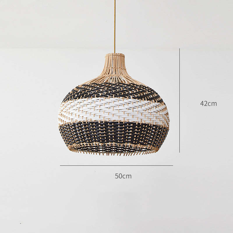 Minimalist Black White Lampshade Rattan Pendant Light -Homdiy