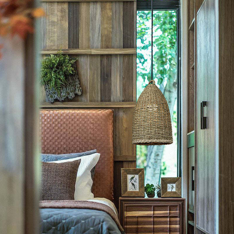 Handwoven Rattan Bell Pendant Light Rustic Wicker Hanging Light -Homdiy