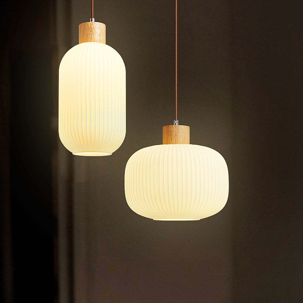 Nordic White Lantern Glass Pendant Lamp -Homdiy