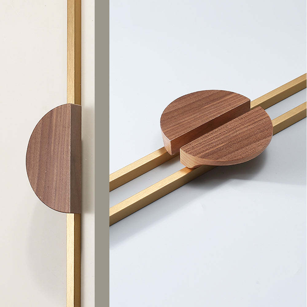 Semicircle Wooden Natural Walnut Wardrobe Pulls -Homdiy